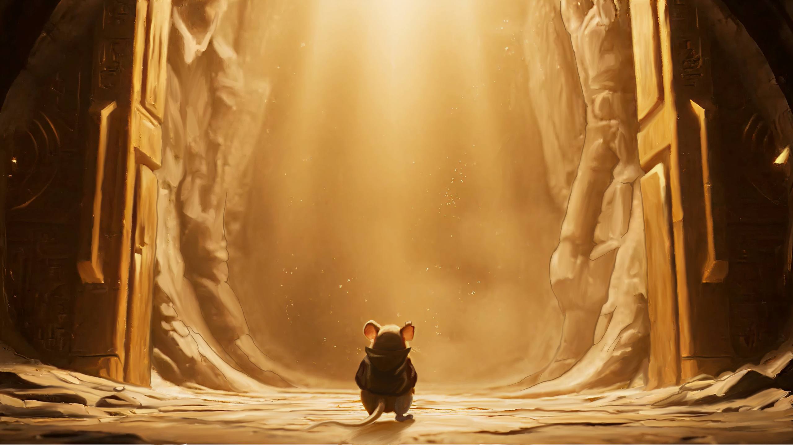 Golden Grid Intro - A mystical digital landscape with glowing grid patterns